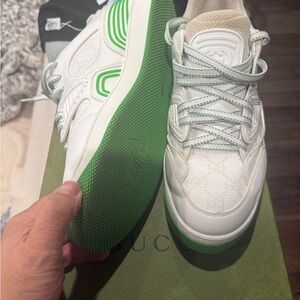 Gucci White Sneakers with Mint Green Trim
